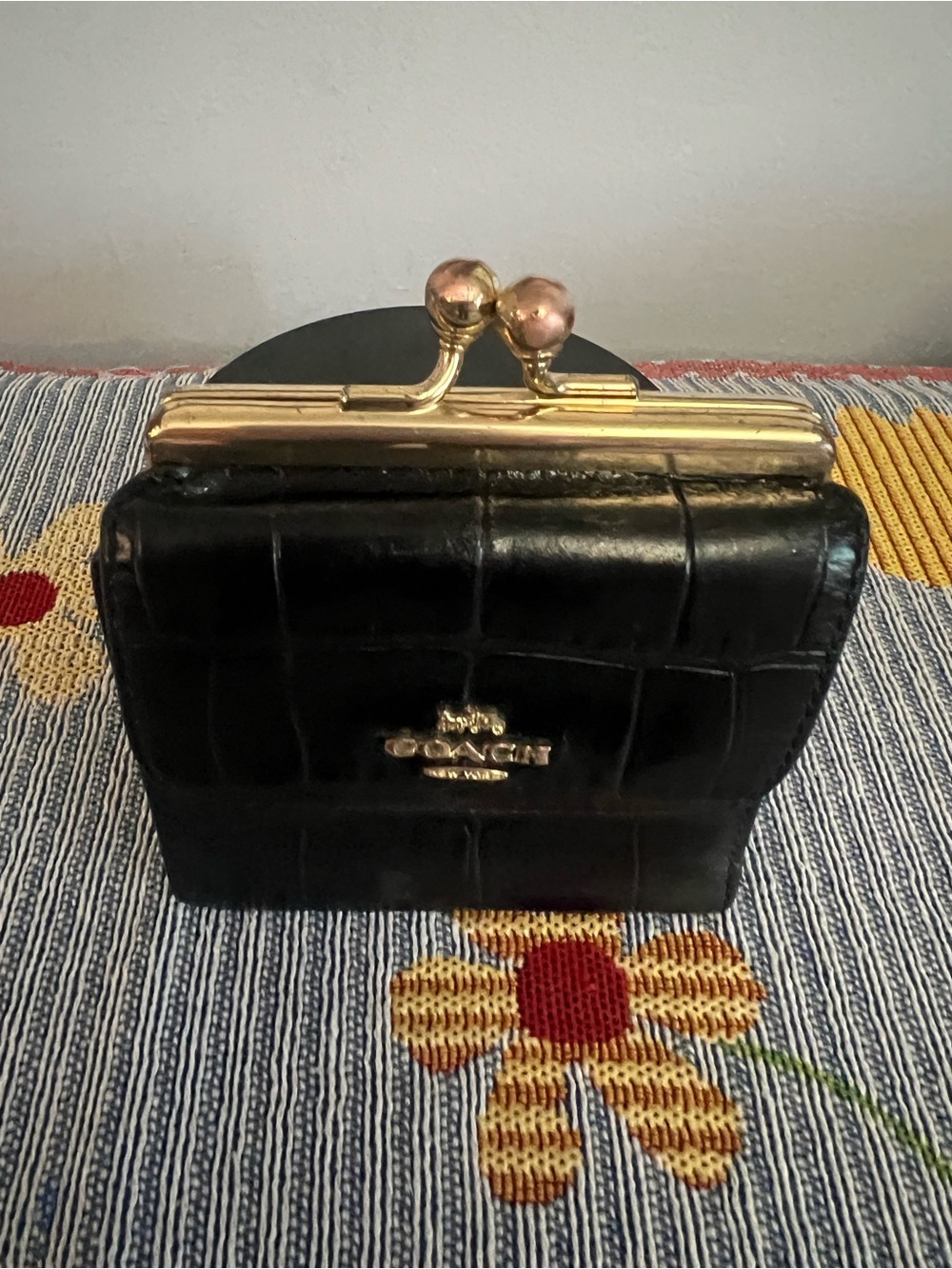 Coach Black Croc-Embossed Leather Wallet with Kiss-Lock - Picture 4 of 13